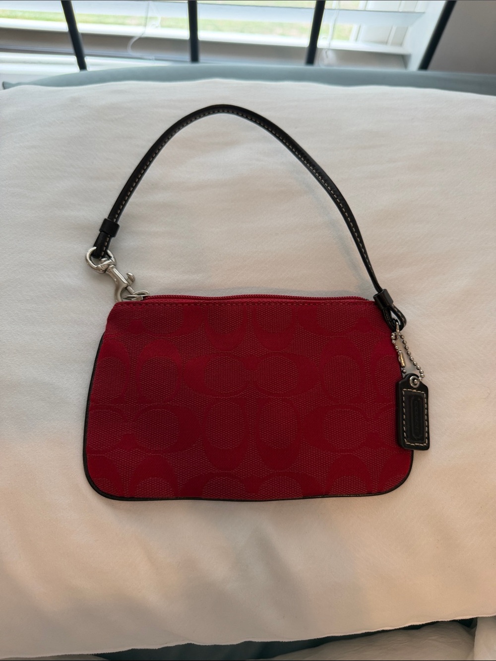 Coach Red Signature Wristlet with Dark Trim - Picture 2 of 7